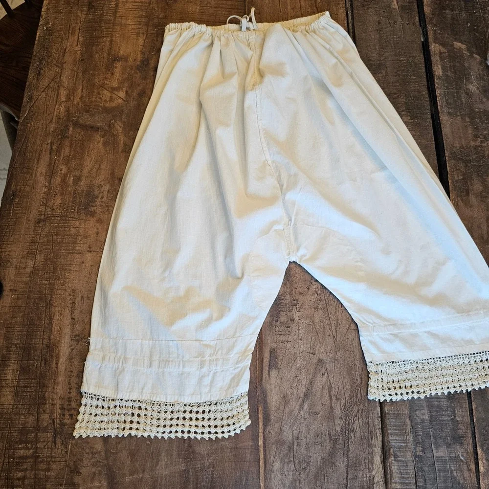 Vintage Victorian White Cotton Bloomers Crochet Lace Trim Pantaloons Lingerie